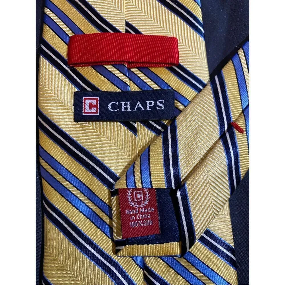 Chaps Ralph, Lauren, men’s yellow and blue striped silk tie 57